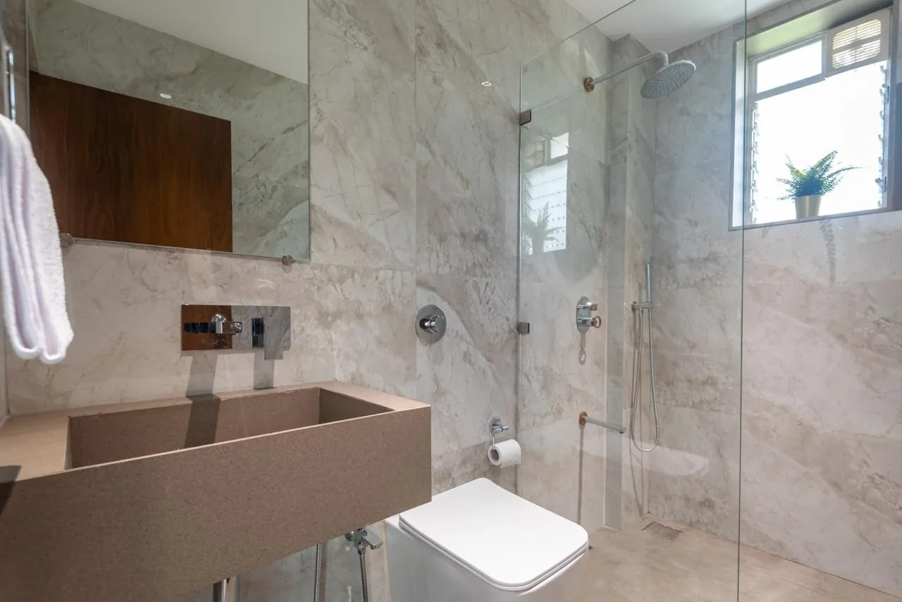 One of the five bathrooms, in marble